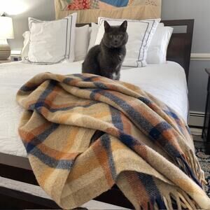 Pendleton Plaid Wool Throw Blanket 54x68 Fringe USA Cabin Lodge Americana Style